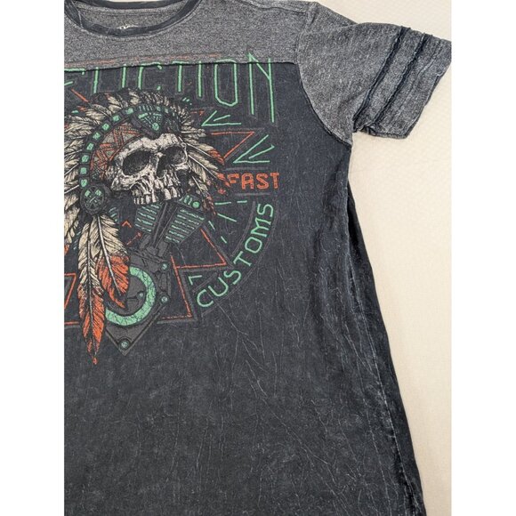 Affliction Men's T-Shirt Live Fast Indian Skull Head AOP Goth Punk MMA M Medium - Picture 2 of 8